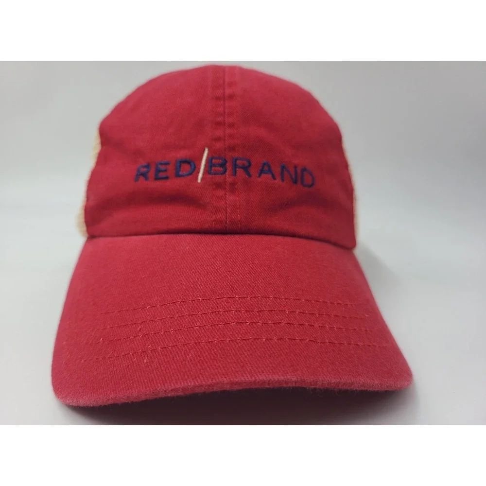 Red Brand Mesh Trucker Strapback Adjustable Hat Cap Casual‎ Men Women Red Beige